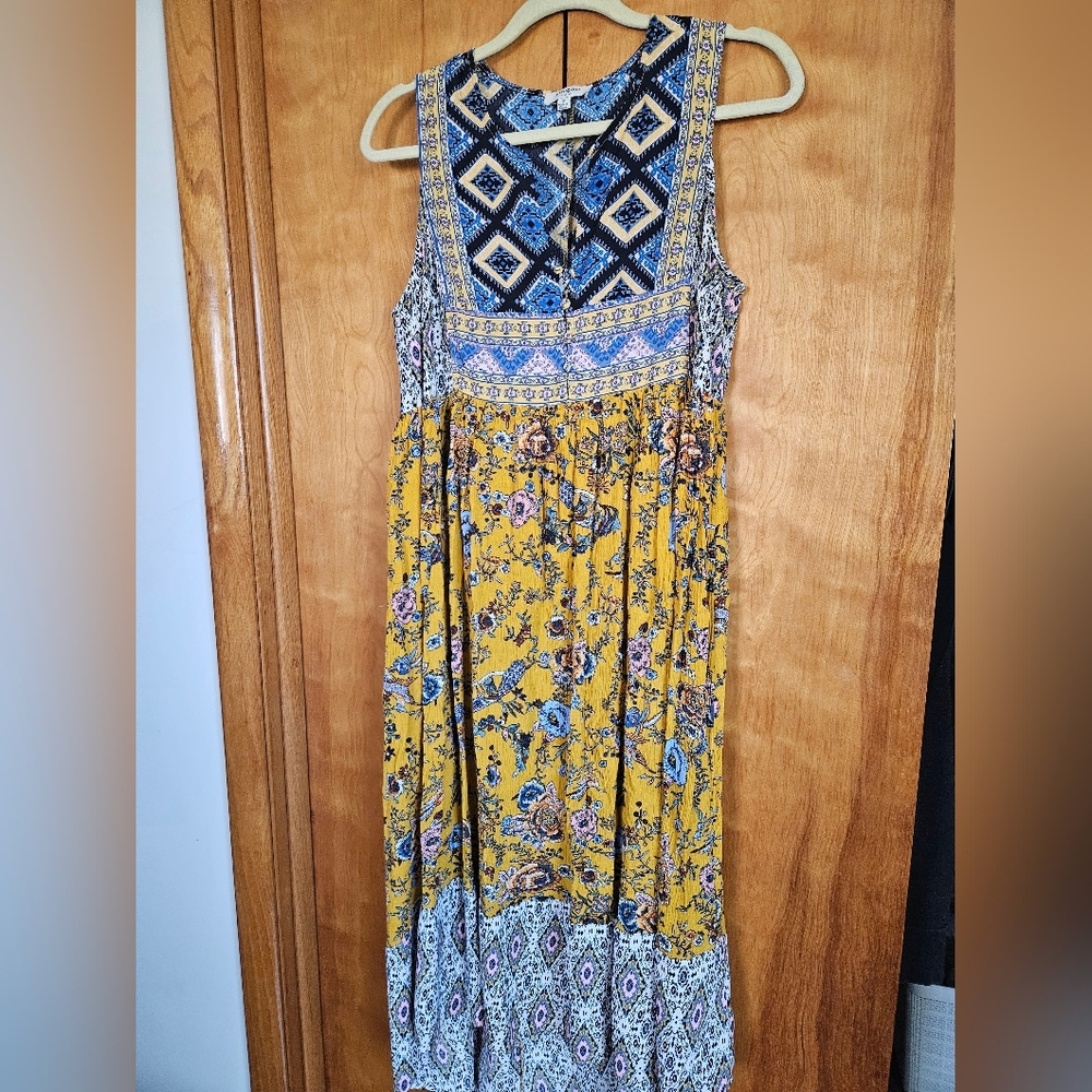 Umgee Yellow Floral Mixed Print Maxi Dress Size Small